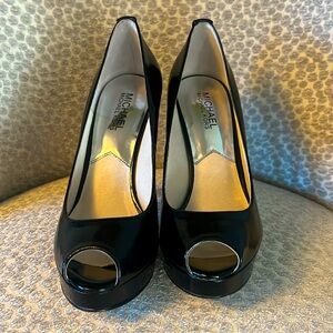 Michael Kors Glossy Black Peep Toe Heels